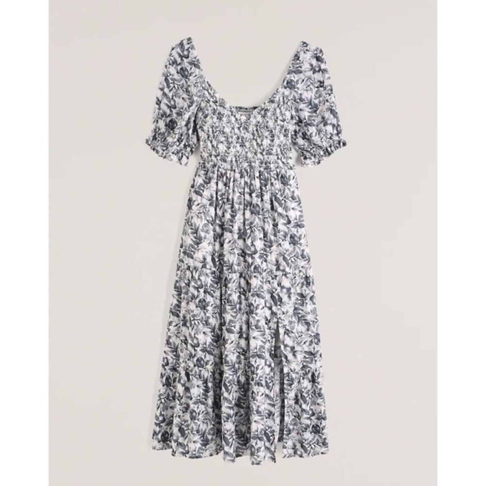 Abercrombie Smocked Gray/White Floral Dress NWT